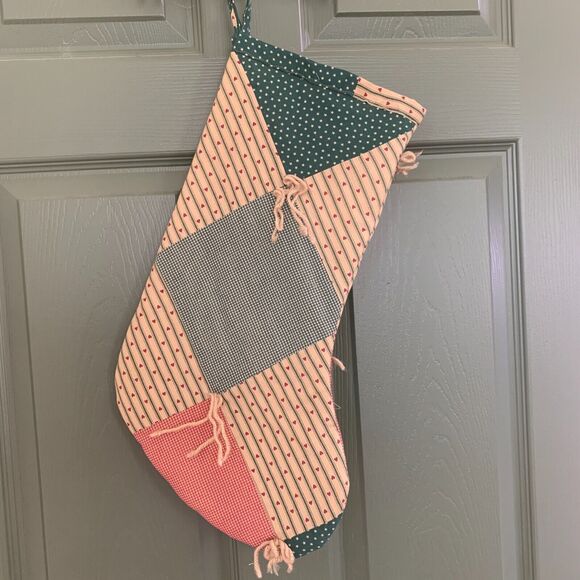 Handmade Repurposed Tree Skirt Christmas Stocking Granny Core Squares 17 Inch - Picture 2 of 7